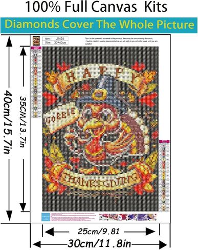 5D Happy Thanksgiving Diamond Painting Kits for Adults Beginners,Turkey Autumn Leaves Diamond Art Kit,DIY Full Round Drill Diamond Dot Gem Art Kits for Adults,Home Wall Decor 11.8x15.7 Inch in Saudi Arabia