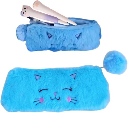 Selena Cat Plush Pen Pouch Box with 2Pcs kawaii Pens Cute Pen Organizer Case Aesthetic Adorable Estuche Para Lapices (Pink) in Saudi Arabia