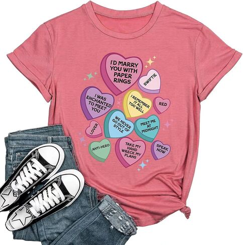 قمصان عيد الحب النسائية ريترو كاندي القلب المعلم عيد الحب أنت يكفي تي شيرت عادية عاشق هدية بلوزة بلايز in Kuwait