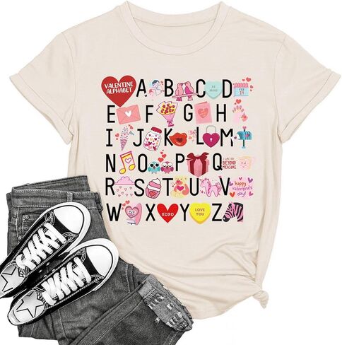 قمصان عيد الحب النسائية ريترو كاندي القلب المعلم عيد الحب أنت يكفي تي شيرت عادية عاشق هدية بلوزة بلايز in Kuwait