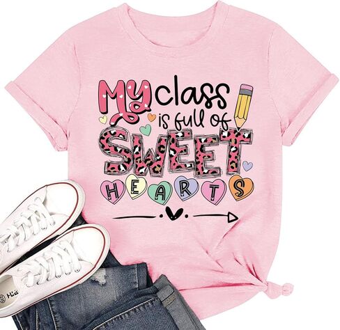 قمصان عيد الحب النسائية ريترو كاندي القلب المعلم عيد الحب أنت يكفي تي شيرت عادية عاشق هدية بلوزة بلايز in Kuwait