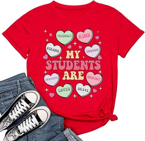 قمصان عيد الحب النسائية ريترو كاندي القلب المعلم عيد الحب أنت يكفي تي شيرت عادية عاشق هدية بلوزة بلايز in Kuwait