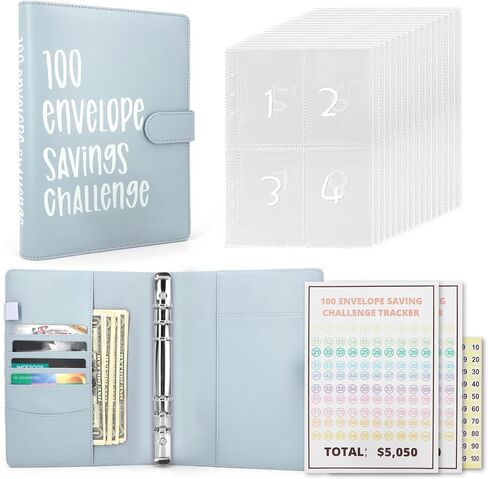 100 تحدي توفير المال في ظرف، كتاب تحدي التوفير مع مغلف ومتتبع التحدي، مجلد كتاب الميزانية لتحدي التوفير، كتاب تخطيط الميزانية، طرق ممتعة وسهلة لتوفير 5,050 دولارًا (وردي فاتح) in Kuwait