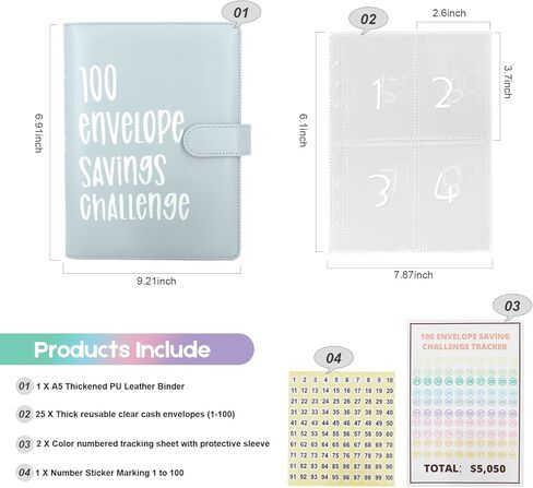 100 تحدي توفير المال في ظرف، كتاب تحدي التوفير مع مغلف ومتتبع التحدي، مجلد كتاب الميزانية لتحدي التوفير، كتاب تخطيط الميزانية، طرق ممتعة وسهلة لتوفير 5,050 دولارًا (وردي فاتح) in Kuwait