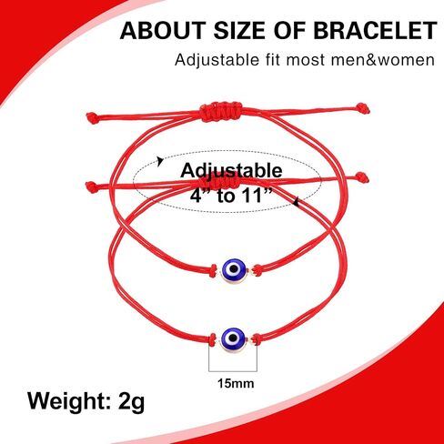 Set of 2Pcs Red String Bracelet for Women Men,Handmade Lucky Protection Couple Matching Bracelets Adjustable Kabbalah Evil Eye Tibetan Long Distance Bracelet Friendship, Graduation Gift in Saudi Arabia