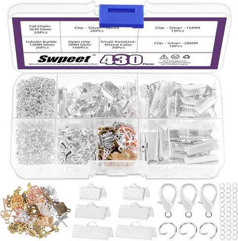 مجموعة متنوعة من الأساور ذات الشريط الفضي من Swpeet، 430 قطعة، مشابك جراد البحر مع حلقات قفز وموسعات سلسلة من أجل صنع إشارة مرجعية لقلادة سوار بقرصة مرجعية DIY in Saudi Arabia