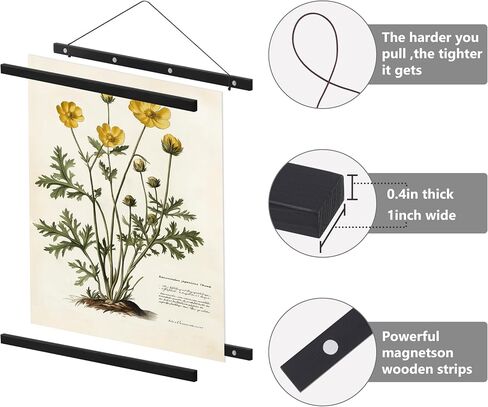 HEART ART Magnetic Poster Hanger Frame,36x24,36x48,36x12 Poster Frame Wood Wooden Magnet Hanging Kit for Walls Map Canvas Artwork (Black,8") in Saudi Arabia