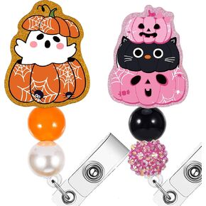 AFRITEE Autumn Badge Reel Retractable - Cute Orange Pumpkin Car Nurse ID Badge Reel with Alligator Clip, Funny Acrylic Retractable Badge Holder for Halloween Hospital Student Medical Assistant Gifts in Kuwait