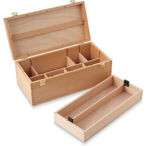 7 Elements Wooden Art Supply Storage Organizer - Large Beechwood Artist Tool Box with Drawer