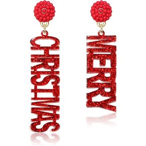Beaded Christmas Earrings for Women MERRY BRIGHT MERRY CHRISTMAS Drop Dangle Earrings