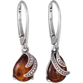 Amber Earrings - Baltic Honey Amber French Lever Back Earrings"Aniela" - Sterling Silver Jewelry Collection