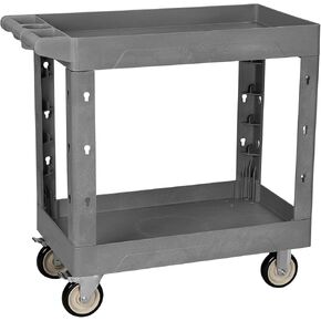 Service Utility Plastic Tool Cart, 34 x 17-Inch Rolling Cart Huge Storage W/Deep 2-Shelf Heavy Duty Cart with Wheels,550 lbs Capacity Organizer for Garage,Warehouse,Workshop
