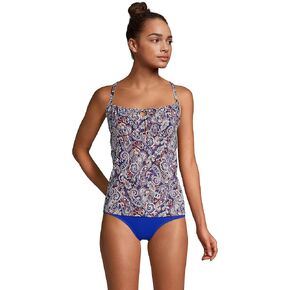 Lands' End Women Chlorine Resistant Tie Front Underwire Tankini Top Deep Sea Navy Retro Paisley Regular 12