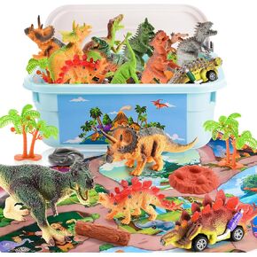 Dinosaur Toys for Kids 3-5, Dinosaur Playset for Boys with Activity Play Mat, T-Rex Toy Cars for 3 4 5 6 Year Old Boys Gifts Educational Toys for Toddler Ages 2-6 Christmas Birthday Gift