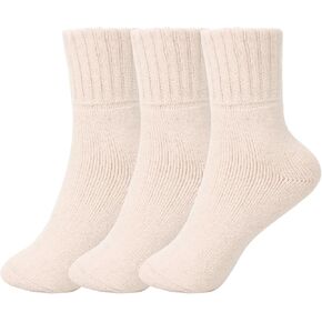 Boot Socks for Women Winter Crew Socks Thick Warm Cozy Ankle Socks for Women Solid Color Hiking Sokcs Gift 3 Pack