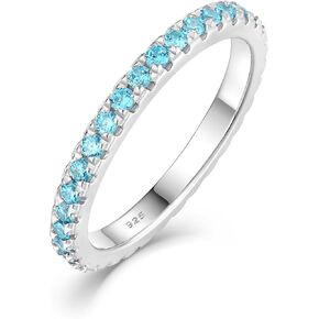 925 Sterling Silver Stackable Ring 2 MM Halo Birthstones Eternity Bands for Women 6-9 Size