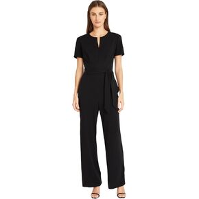 Donna Morgan womens Short Sleeve Notch Neck Jumpsuit With Waist Tie | Jumpsuits for Women Dressy