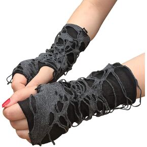 Unisex Gothic Fingerless Gloves, Punk Torn Arm Warmers Broken Slit Ripped Glove for Halloween Cosplay Accessories