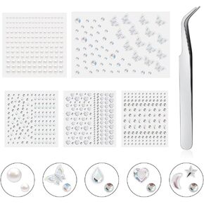Face Gems Lip Stud Fake Nose Stud Eyebrow Stud Rhinestone Sticker 3D Non Piercing Nose Stud Stick on Silver Belly Button Sticker for Face Eye Makeup Nail Reusable Decorative Jewels for Body
