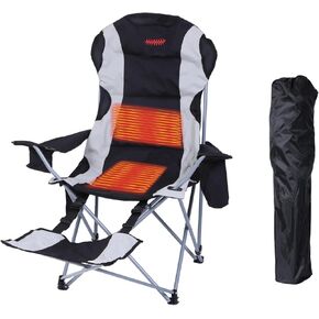 Heated Camping Chair with Foot Rest Outdoor Camping Chair Cooler Bag Storage Pouch and Power Bank for Beach Relaxation Outdoor Dining Camping (2-Pack)