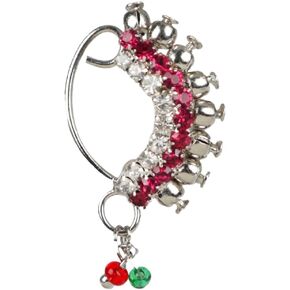 Efulgenz Indian Oxidized Jewelry Nose Ring Nath Nathani Nose Stud Pin Fake Nose Stud Ring Jewelry Wedding Faux Pearl Drop Pink Crystal Bollywood Bridal Nose Ring Stud Non Piercing Jewelry for Women
