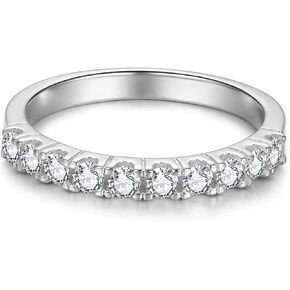 Impalsory Moissanite Eternity Ring, Wedding Band for Women 0.4ct Lab Created Moissanite Half Eternity Wedding Band 18K White Gold Plated Sterling Silver Stackable Ring Size 3-11