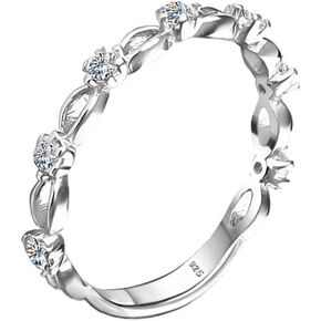 Genuine Solid 925 Sterling Silver Half Eternity Band Ring 2.5 mm set with Round Brilliant Cut Simulated Diamond Infinite Elements Cubic Zirconia Clear Cz