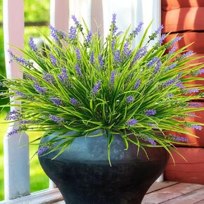 12 Bundles Artificial Fall Flowers Outdoors Fake Fall Lavender Flowers UV Resistant Plastic Faux Fall Plants for Indoor Home Porch Autumn Thanksgiving Fall Decorations (Brown)