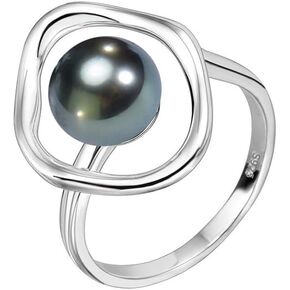 Gift for Women Wife, Tahitian Black Pearl Rings,Gifts for Wife Wedding Birthday Gifts Anniversary, Mothers Day Gifts for Mom Christmas Day Gifts Valentines Day Gifts for Her Fine Jewelry