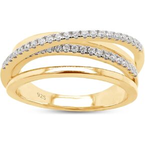 SAVEARTH DIAMONDS 1/4 cttw Round Cut Lab Created Moissanite Diamond Crossover Statement Ring Wedding Bands for Women In 14K Gold Over Sterling Silver (VVS1 Clarity, 0.25 Cttw)