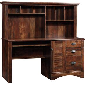 Sauder Harbor View Computer Desk with Hutch, Salt Oak finish
