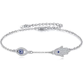 Evil Eye Hamsa Bracelet Sterling Silver Evil Eye and Hamsa Layered Bracelet Good Luck Protection Amulet Jewelry for Women
