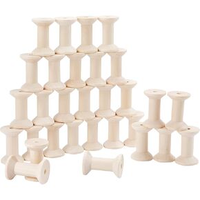 PH PandaHall 30pcs Wood Spools 1.85 Inch Unfinished Empty Spools Weaving Bobbins Empty Thread Spool Wooden Craft Spools for Embroidery Thread, Pom Ribbon, Crafts and Sewing