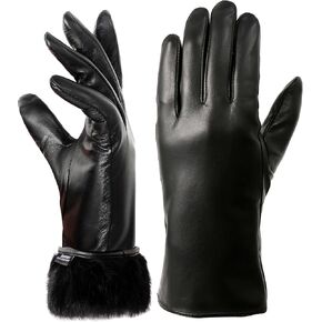VIKIDEER Super Warm Fur Lined Leather Gloves for Women Winter Gloves Touchscreen Texting Driving