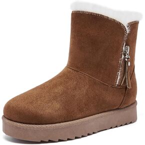 Snow Boots for Women Suede Faux Fur Lining Classic Anti-Slip Warm Winter Booties Slip On Memory Foam Comfort Indoor & Outdoor Ankle Boots