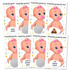 Baby Shower Girl Scratch Off Poop Game, Easy to Play Silly Games, Fun Idea, Ice Breaker Activity. Raffle Cards, Pink Pacifier, Set of 40 Cards Made in USA