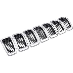 Astra Depot 7pcs Matte Black Mesh Honeycomb with Retro Gray Dark Ring Front Grille Grill Inserts Covers Compatible with 2014-2018 Jeep Cherokee