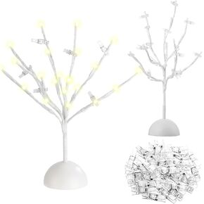 Honoson Money Tree Gift Holder Christmas LED Tabletop Branches Decor Night Light Fairy Tree Holder with 32 Clear Clips for Display Photos Memo Cards Note Pads Xmas Birthday Wedding(Green Light)