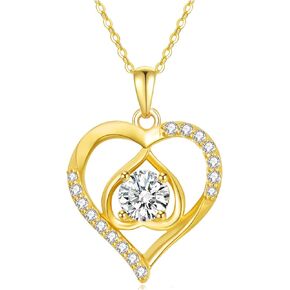 14K Gold Moissanite Heart Necklace for Women Solid Gold Heart Shaped Moissanite Pendant Necklace Jewelry Gift for Her, 16+1+1 Inch