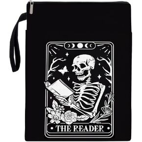Gothic Book Sleeve with Zipper, Skeleton Book Cover for Book Lover Gifts, Dark Aesthetics Halloween Book Cover