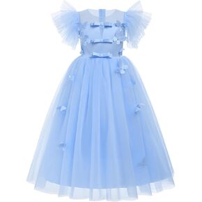 Girls Flower Vintage Floral Lace Butterfly Floor Length Dress Wedding Party Evening Formal Pegeant Dance Gown