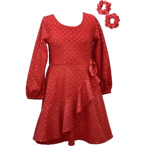 Bonnie Jean Holiday Christmas Dress - Red Dress with Scrunchies Girls and Plus Size