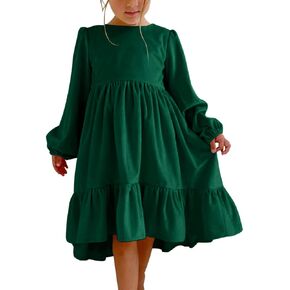 Haloumoning Girls Velvet Dress Long Sleeve Crew Neck A-Line Tiered Elegant Party Holiday Dresses 5-14Y in Kuwait