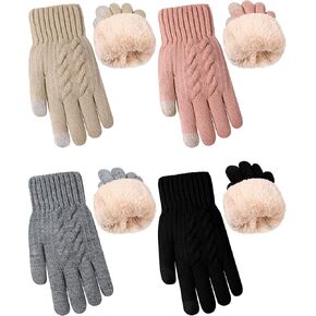 Janmercy 4 Pairs Thick Gloves for Women Fleece Lined Gloves Ladies Gloves Winter Touchscreen Extra Warm Insulated Gloves for Women