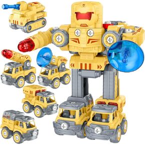 Robot Toys 5-in-1 Combined Large Transform Robot Toys Take Apart Toys, Yellow, LY053B
