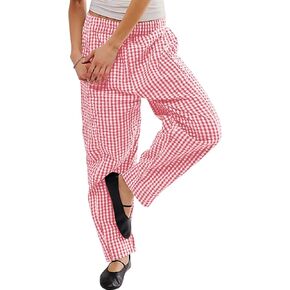 YKR Plaid Pants for Women Gingham Lounge Wide Leg Low Waist Pajama Pants Elastic Waist Trousers with Pocket
