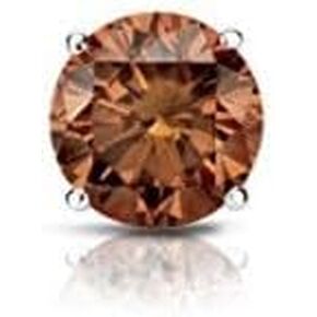 14k Gold 4-Prong Basket Round Brown Diamond Men SINGLE STUD Earring (1/8-1ct,Brown,SI1-SI2) Screw-Back