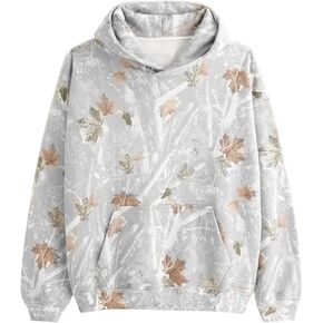 Maple Leaf Print Camo Hoodie Women Oversized Fleece Hooded Sweatshirt