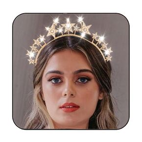 CAKURE Star Halo Crown Headband Silver Rhinestone Celestial Wedding Tiaras Crystal Mary Headpiece Party Wedding Hair Accessories for Women and Girls