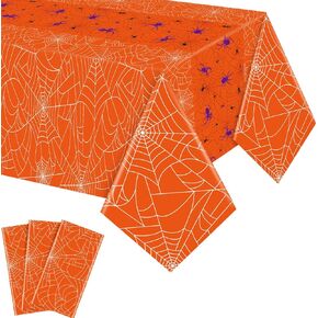 Peryiter 3 Pcs Halloween Tablecloth Spider Web Plastic Rectangle Table Cloth 54 x 108 Inch Waterproof Disposable Spider Web Table Cloth for Home Halloween Party Decorations (Purple)